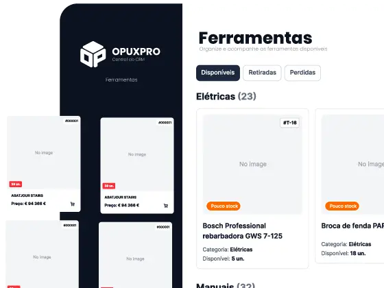 Gestão de ferramentas, equipa e operação no OpuxPro